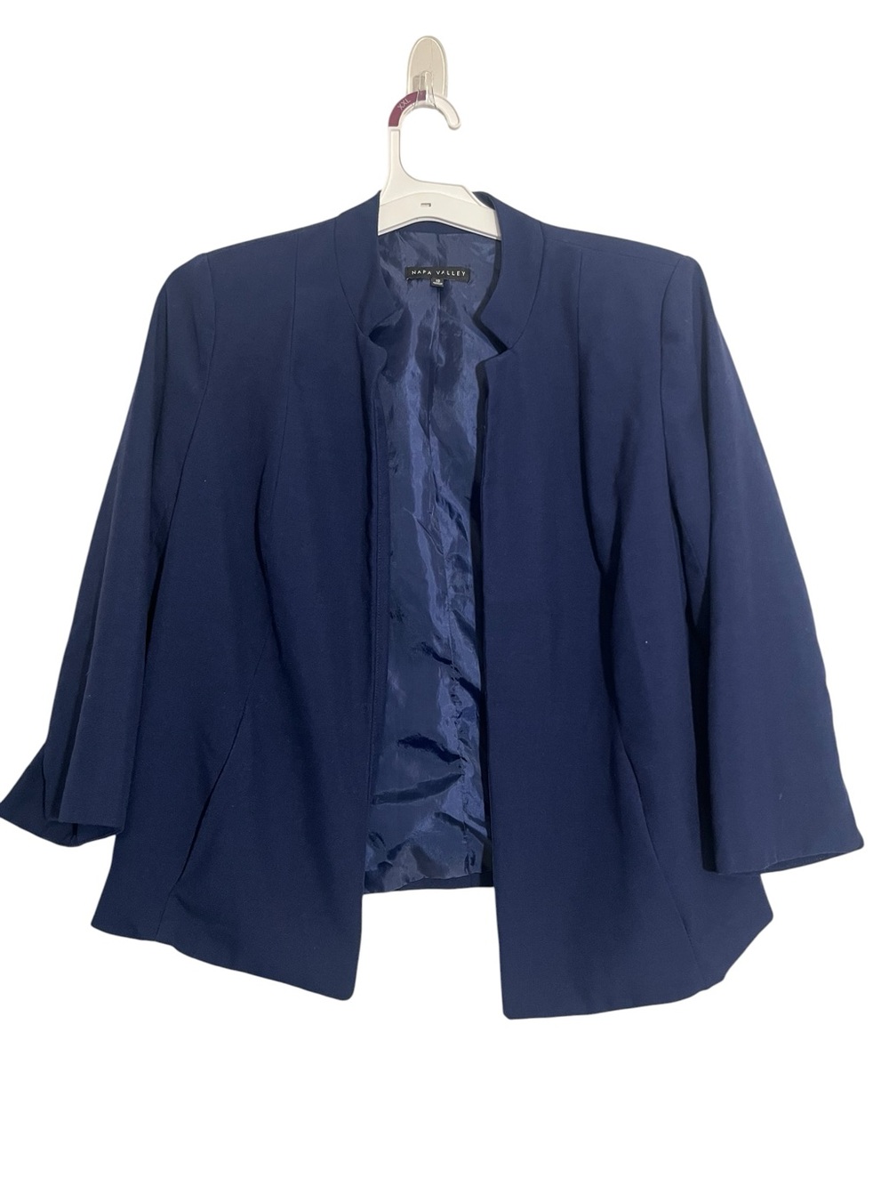 Open-Front Navy Collarless Blazer Jacket - Picture 2 of 4